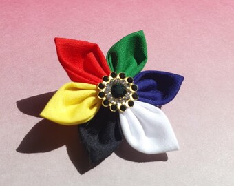 South Africa fabric flower Pin badge brooch with rhinestones. South African flag