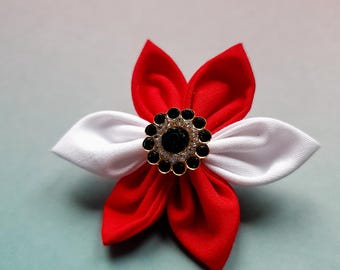 Lebanon fabric flower Pin badge brooch with rhinestones. Lebanese flag