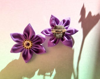 Full Purple February Birthstone Amethyst flower fabric pin badge brooch