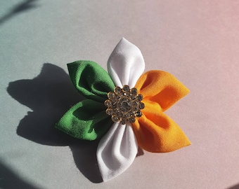 Ireland fabric flower Pin badge brooch with rhinestones. Irish flag