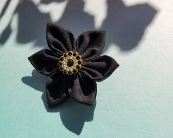 Full Black flower fabric pin badge brooch