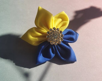 Ukraine fabric flower Pin badge brooch with rhinestones