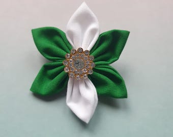 Nigeria fabric flower Pin badge brooch with rhinestones. Nigerian flag