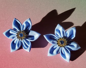 Full Blue December Birthstone Turquoise flower fabric pin badge brooch