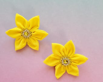 Full Yellow November Birthstone Citrine flower fabric pin badge brooch