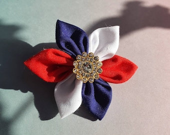 Union Jack fabric flower Pin badge brooch with rhinestones. British flag