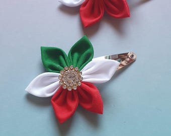 Handmade Italy flag flower hair clip clasp accessory girls women