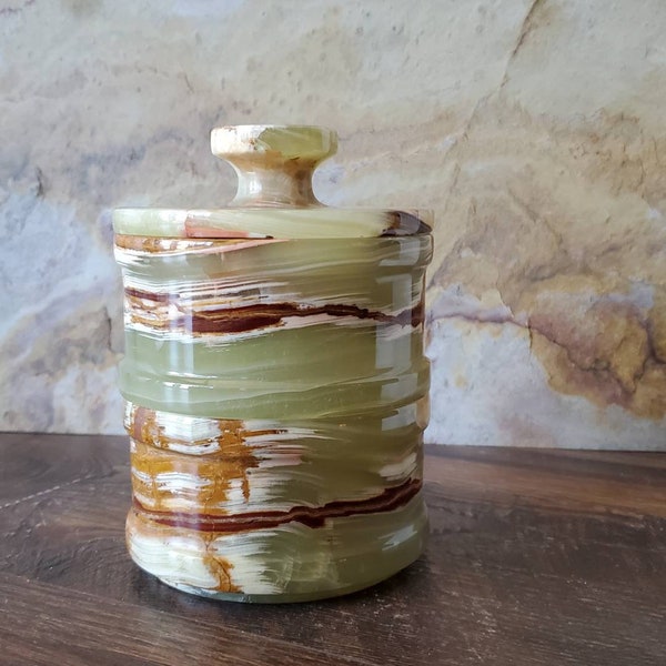 Exotic Green Onyx Marble Large Salt and Pepper Cellar Stack Spice Stack FREE Himalayan Salt and FREE Shipping!