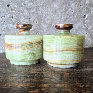 RARE Exotic Onyx Mini Salt Cellar Stack Pepper Cellar Spice Jar Stack Free Himalayan Salt! OSSR13 SHIPS FREE!