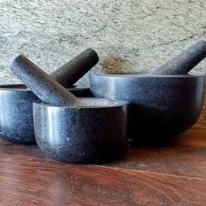 Unique! Versatile! Black Granite Mortar and Pestle Molcajete Kit 3 Sizes to Choose From!