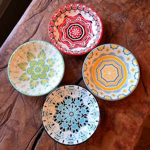 Adorable Set of 4 Mexican Fiesta style sauce bowl kit dipping bowls salt bowls ramekins food prep bowls FREE Himalayan Salt and Recipes!