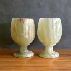 Set of Two Translucent BandedOnyx Wine Glasses - Great Gift! Cold BEVERAGE GOBLET