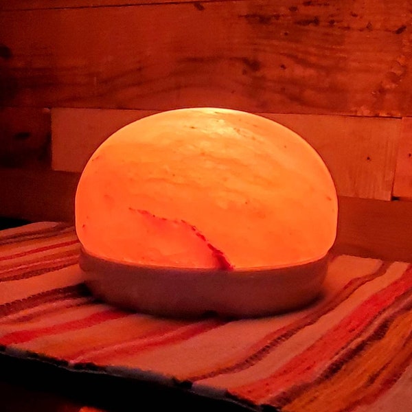 Great Gift! 7 " Himalayan Salt Lamp Hand Detox Dome Arthritis Relief Lamp Solid Travertine Base Ships FREE!
