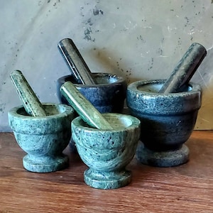 Choose Large or Small! Green Marble solid stone Mortar & Pestle Salt Kit w/FREE salt!