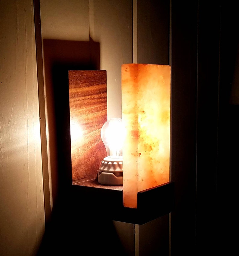 Himalayan Salt Lamp Sconce Black Walnut Sconce Etsy
