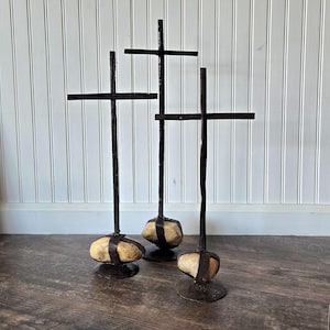 Decorative Crosses of Reclaimed Metals and Rock Choose Your Size OR a Full Set of 3!