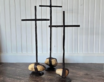 Decorative Crosses of Reclaimed Metals and Rock Choose Your Size OR a Full Set of 3!