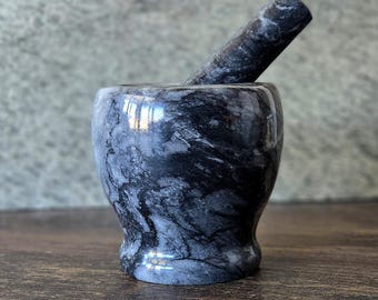 Modern Marble Mortar and Pestle Gray Marble FREE Himalayan Salt! Set MMM01