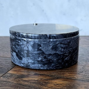 Black Gray Marble Dual Chamber Salt Cellar swivel top with 4 oz Himalayan Salt SHIPS FREE!