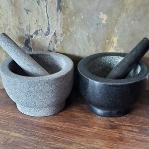 HUGE! Rustic or Refined-Unique! So Versatile! Granite Mortar and Pestle Molcajete Kit choose from polished or unpolished!