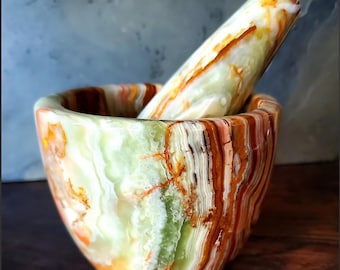 WONDERFUL GIFT! Stunning Banded Onyx Mortar and Pestle Set - an ELEMEANTS Exclusive Design!