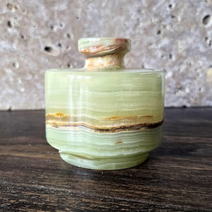RARE Exotic Onyx Mini Salt Cellar Pepper Cellar Spice Jar FREE Himalayan Salt! OSR20 Gorgeous Translucent Green!
