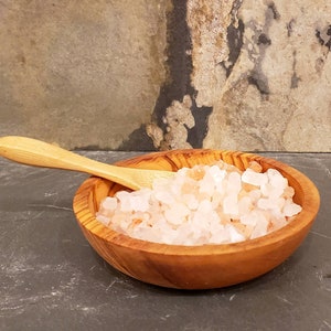 Solid Italian Olive Wood salt spice pinch pot or dipping bowl set and FREE SHIPPING and 2 oz FREE Salt!