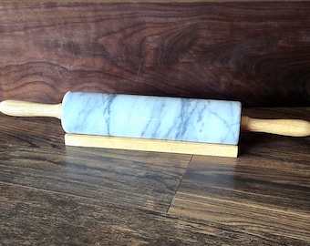 PROFESSIONAL Quality White Solid Marble Rolling Pin Pastry Pin with Stand and ELEMEANTS Himalayan Salt -  Crush Your Own Salt! PP003