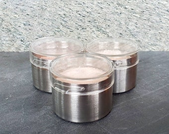 Stainless Steel Spice Jar Trio clear top magnetic bottom FREE Himalayan Salt and FREE SHIPPING