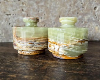 RARE Exotic Onyx Mini Salt Cellar Stack Pepper Cellar Spice Jar Stack Free Himalayan Salt! OSSR14 SHIPS FREE!