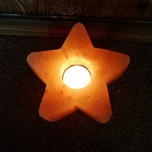SHIPS FREE! Himalayan Salt Candle Holder  &quot;Star of Texas&quot; Himalayan Rock Salt Crystal Carved Candle Holder