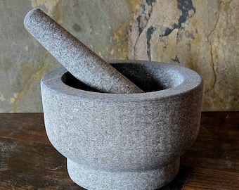 MASSIVE 8" Unique Unpolished Granite Mortar and Pestle Molcajete Kit SO VERSATILE!