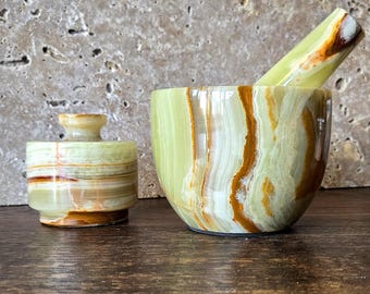 Stunning Banded Onyx Mortar and Pestle and Matching Spice Jar Set - an ELEMEANTS EXCLUSIVE Designs! OMPJ01