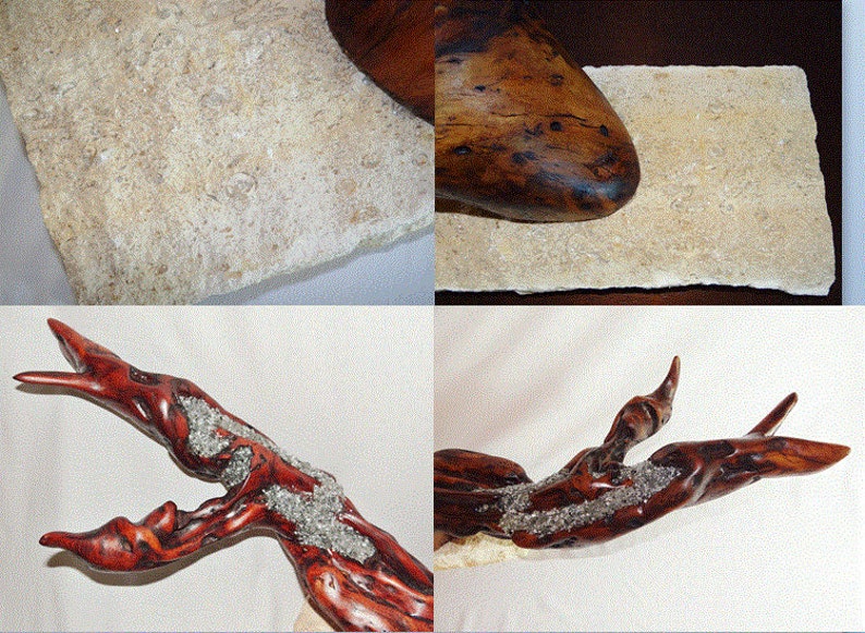Wood Crystal Stone Sculpture Artist Signed GALLERY piece SHIPS FREE image 5