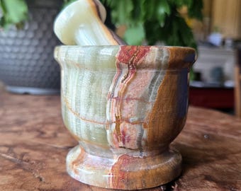 Exotic Banded Onyx MINI Mortar and Pestle Apothecary Pill Grinder OMP3-02