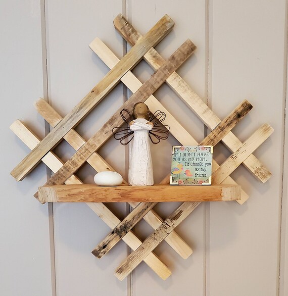 Criss Cross Reclaimed Wood Wall Shelf Double X Pattern