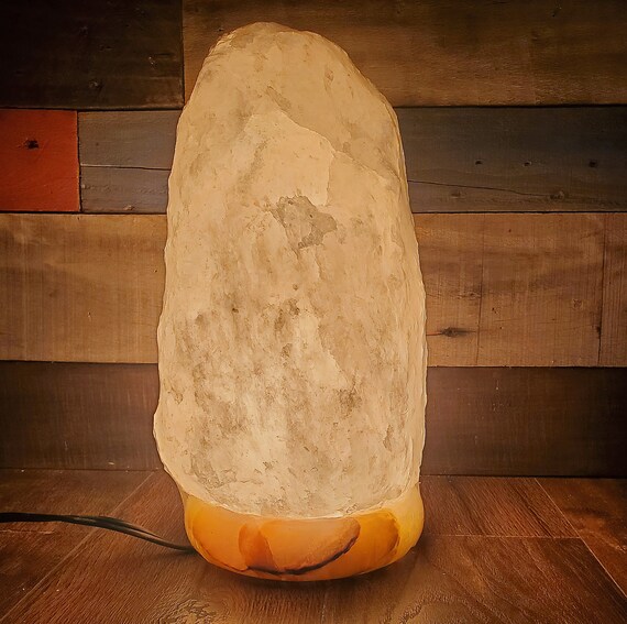 RARE White blush Himalayan Salt Lamp With EXOTIC ONYX Stone Base