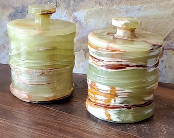 Exotic Green Onyx Marble Large Salt and Pepper Cellar Stack Spice Stack Free Himalayan Salt and Free Shipping! NEW BATCH DONE!