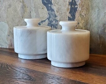 White Carrara Marble Mini Salt Cellar Spice Stack FREE HIMALAYAN SALT!