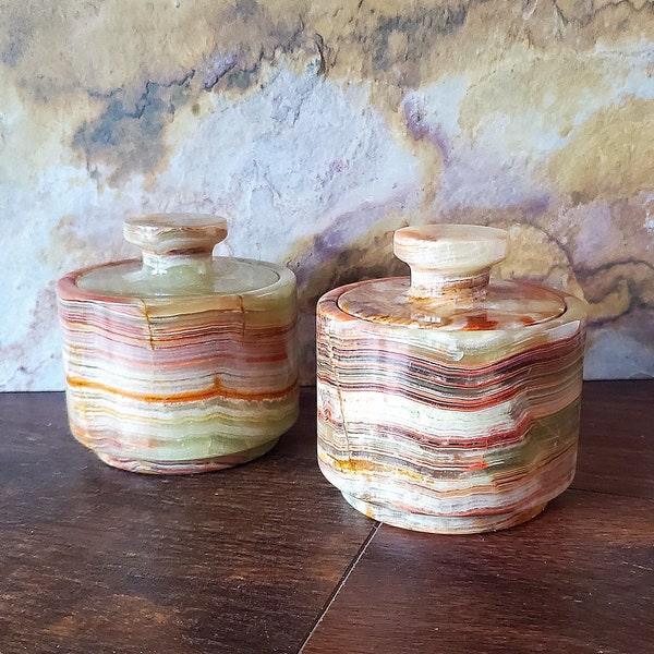 Exotic Onyx Mini Salt and Pepper Cellar Spice Jars FREE HIMALAYAN SALT!