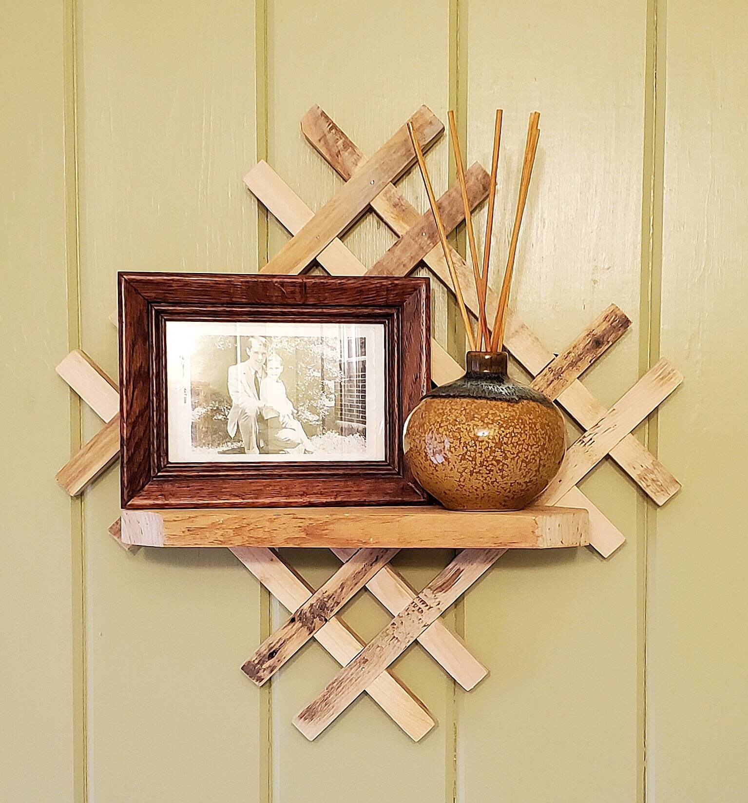 Criss Cross Reclaimed Wood Wall Shelf Double X Pattern Criss Cross Reclaimed Wood Wall Shelf Double X Pattern