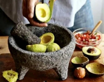 100% Authentic Lava Stone Mexican Molcajete Mortar and Pestle Kit FREE SALT and RECIPES!