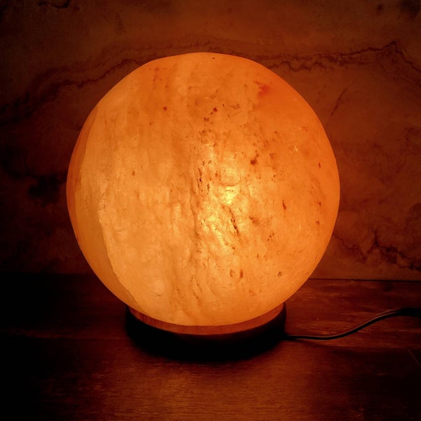 FREE low EMF Dimmer Switch! RARE 9" Globe Himalayan Salt Lamp Rock Crystal Sphere-Massive!