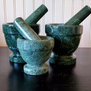 Choose Large or Small! Green Marble solid stone Mortar & Pestle Salt Kit w/FREE salt!