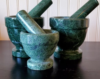 Choose Large or Small! Green Marble solid stone Mortar & Pestle Salt Kit w/FREE salt!