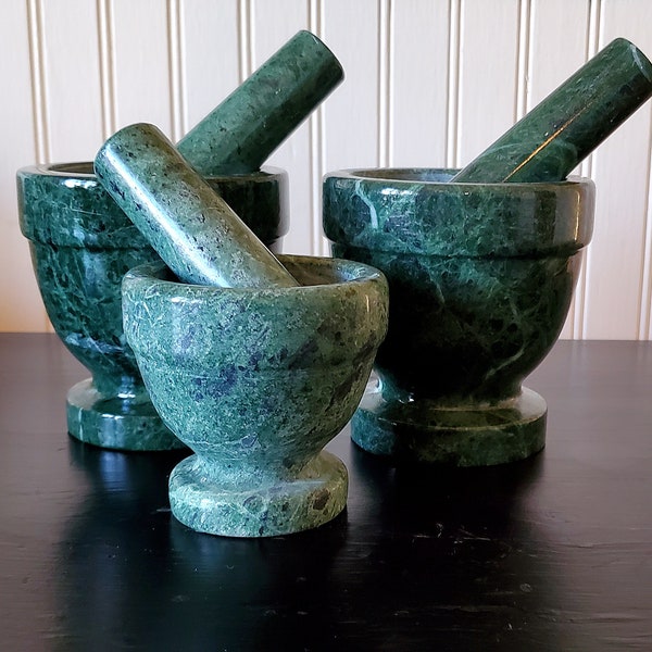 Choose Large or Small! Green Marble solid stone Mortar & Pestle Salt Kit w/FREE salt! SHIPS FREE!