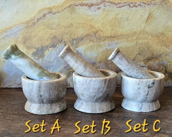 Fantasy Brown Green Marble Mortar and Pestle Set FREE HIMALAYAN SALT