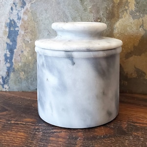 Ships FREE! Perfect Gift! Italian White Gray Marble Butter Pot Salt Jar Candle Holder with FREE Himalayan Salt!