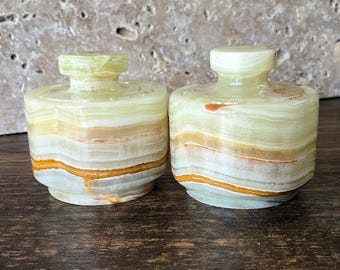 RARE Exotic Onyx Mini Salt Cellar Stack Pepper Cellar Spice Jar Stack Free Himalayan Salt! OSSR11 SHIPS FREE!