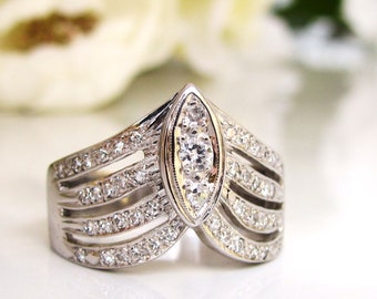 Art Deco Chevron Style Diamond Wedding Band Unique Engagement Ring 0.84ctw Diamond Wedding Ring 14K White Gold Diamond Anniversary Ring